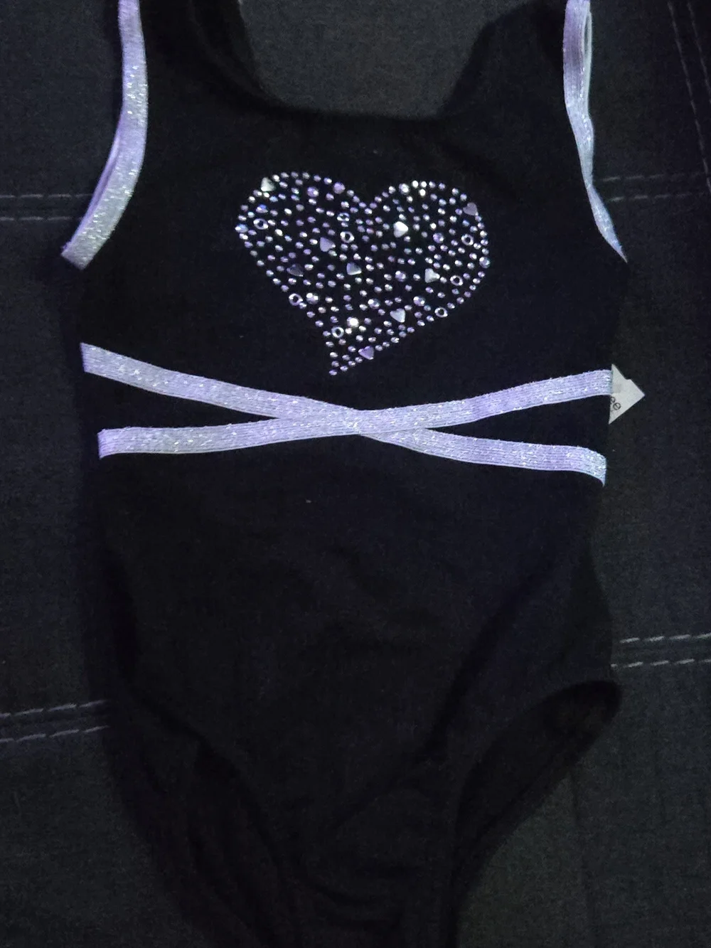 Jacques Moret Black Leotard with Pink Logo and Silver Trim